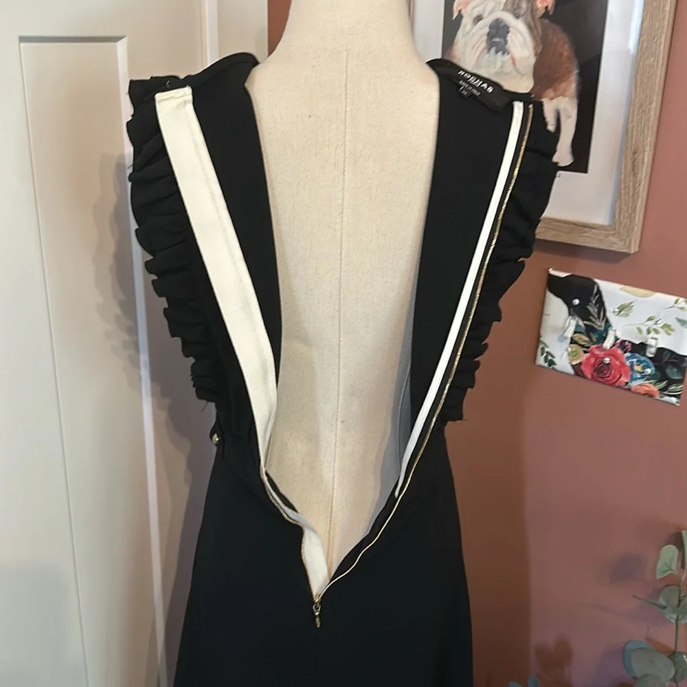 Rochas black ruffles detail fit & flare back zipper sleeveless 10 midi dress - Picture 11 of 16